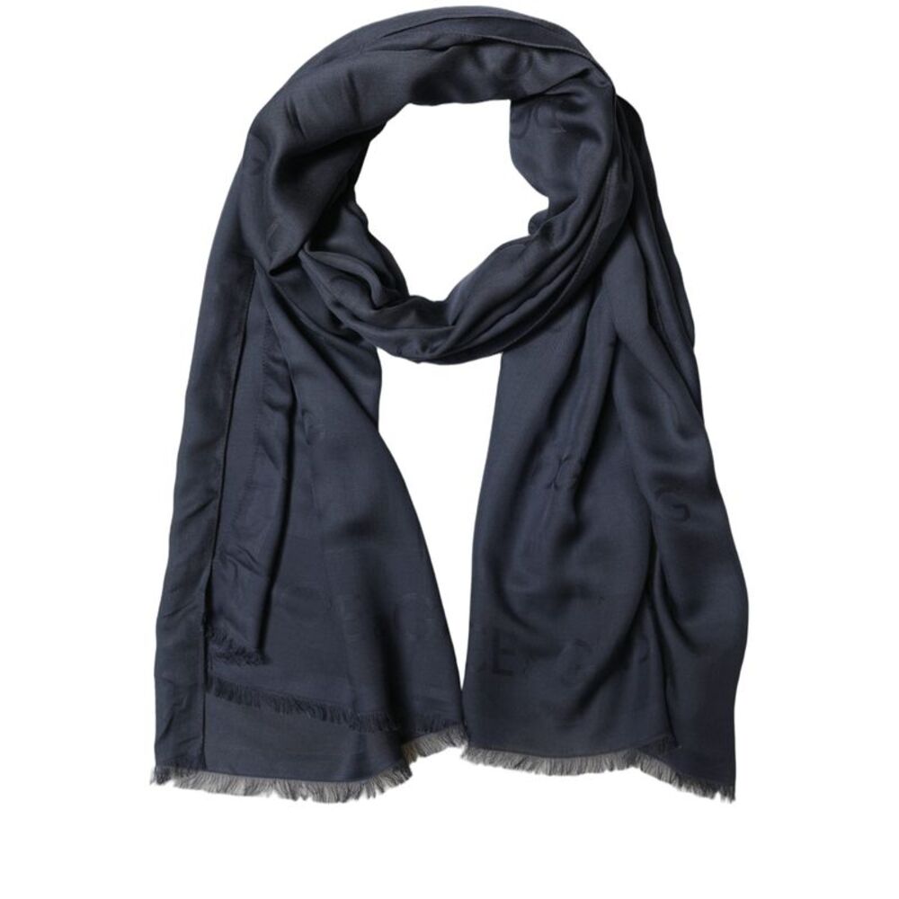 Dolce & Gabbana Dark Blue Modal Frayed Edge Lace Stole Men's Scarf